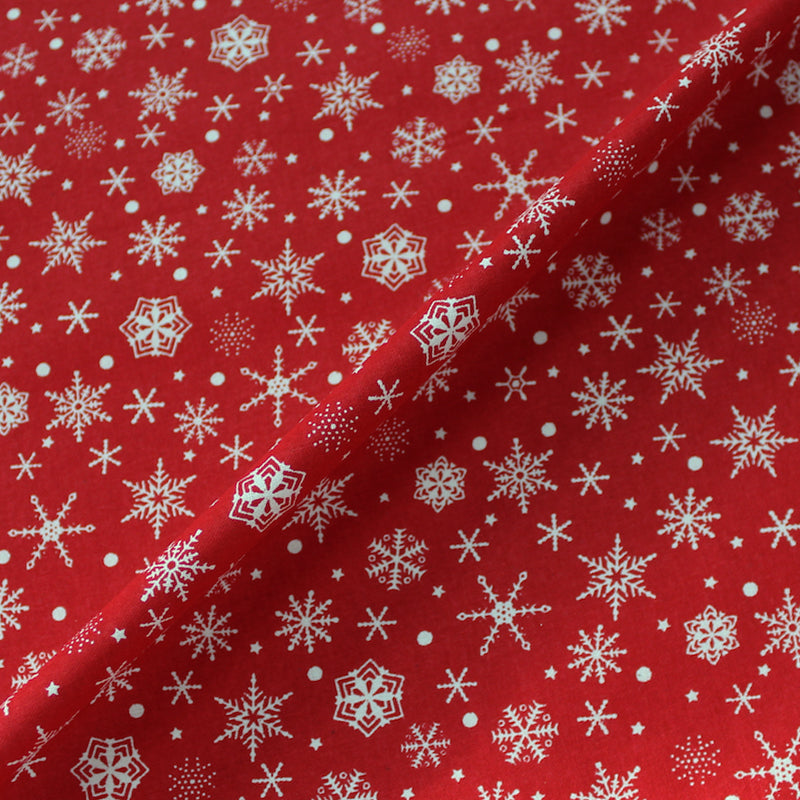 Red and White Christmas Cotton Fabric | Falling Snowflakes – Fabrics Galore