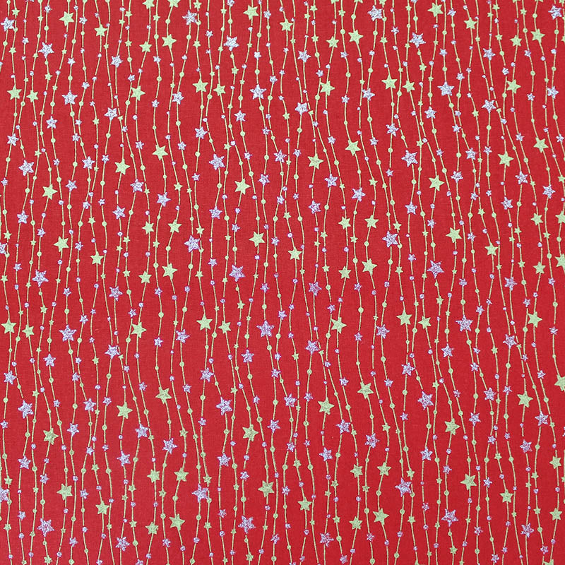 Red and Metallic Stars Christmas Cotton Fabric